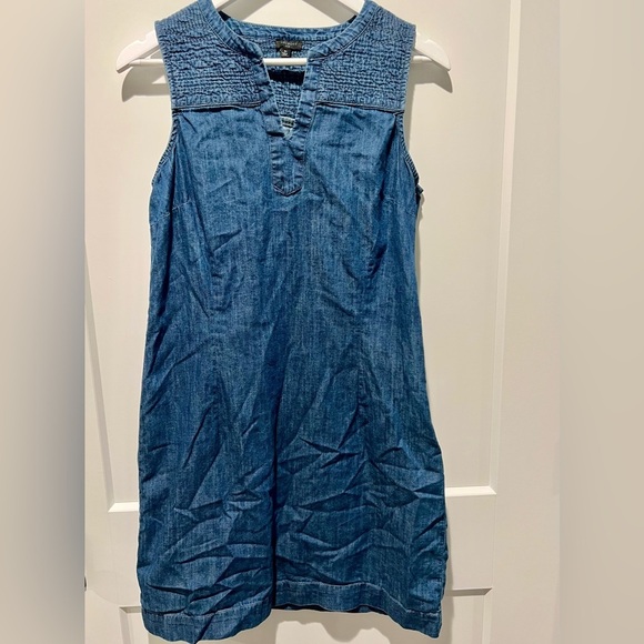 Talbots Dresses & Skirts - Talbots denim shift dress with split neck and smocked detail at the neckline 8P